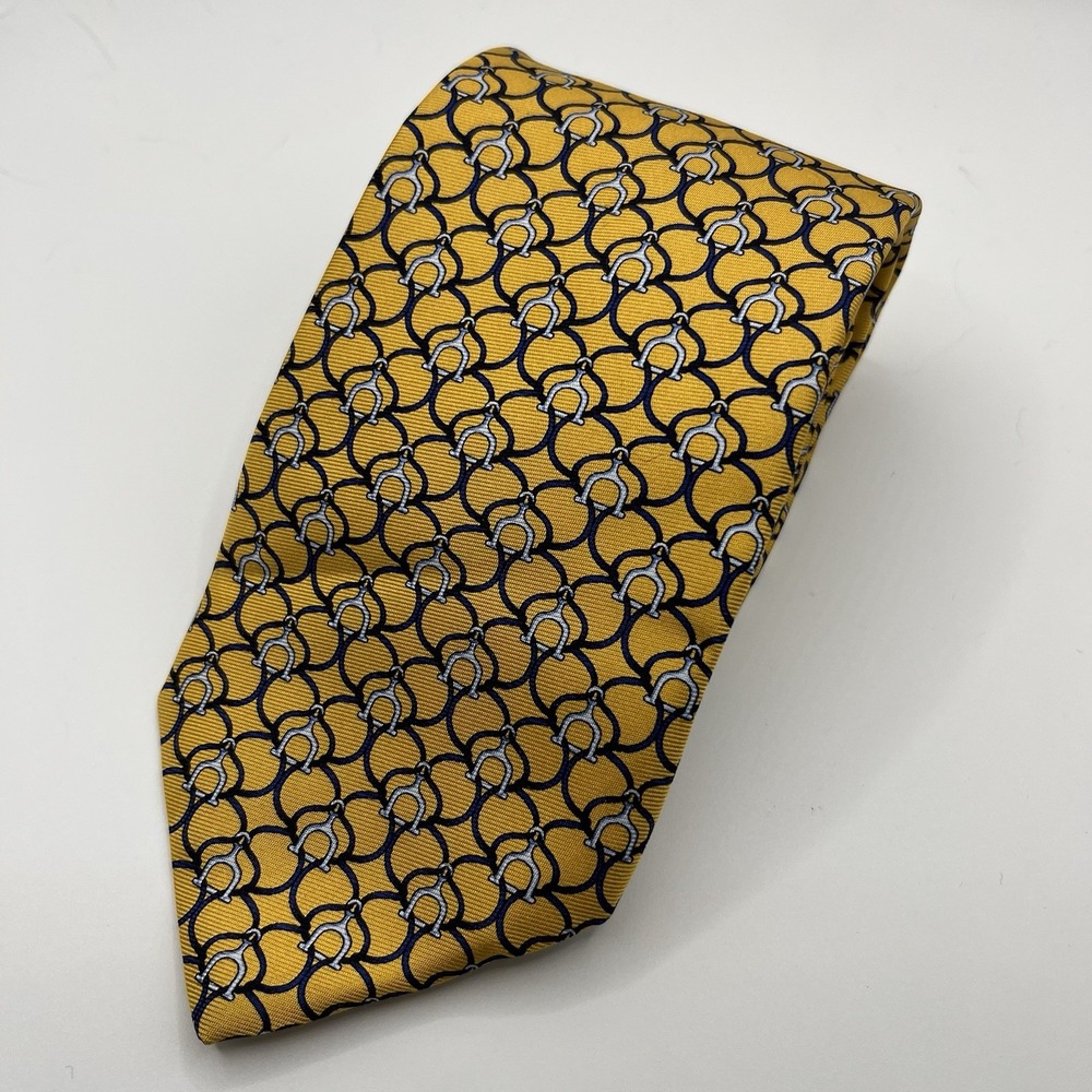 Brooks Brothers 346 Pure Silk Tie Yellow Geometric USA